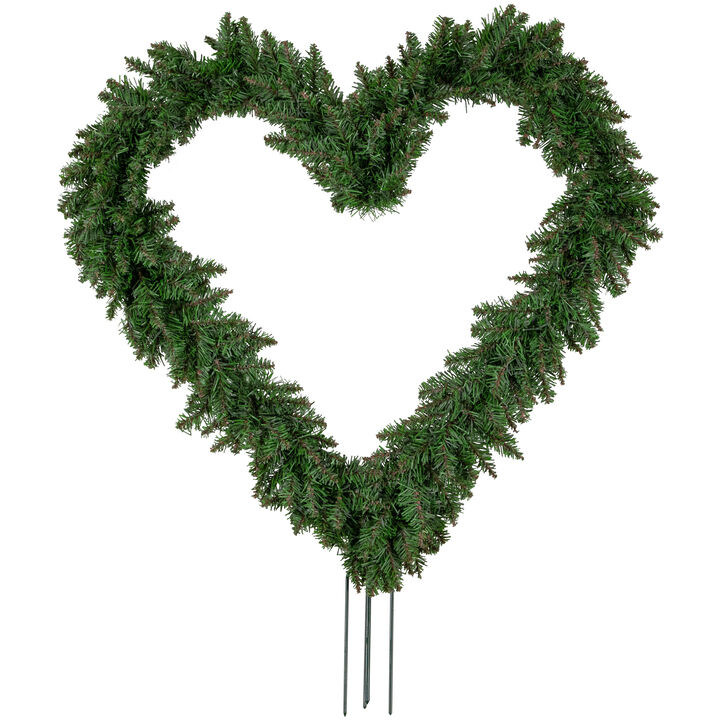 Artificial Pine Heart Shaped Wreath with Ground Stakes  25-Inch  Unlit