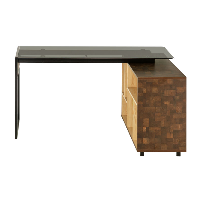 L-SHAPED Corner Desk with Multiple Storage, Oak