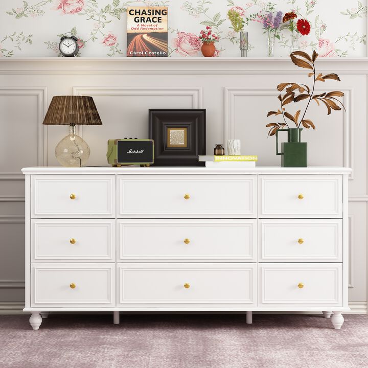 White Wooden Modern European Style Accent Storage Cabinet with 9-Drawer