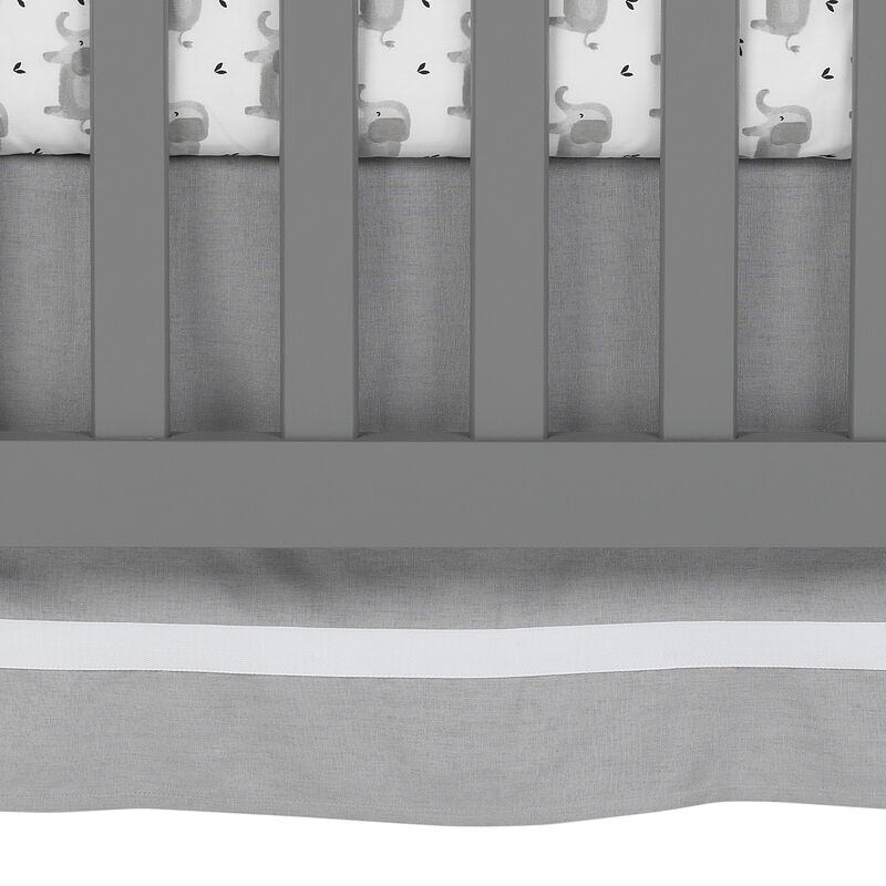 Lambs & Ivy Signature Gray Linen with White Trim 4-Sided Crib Skirt