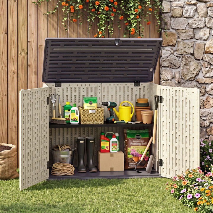20 Cu.Ft Horizontal Resin Storage Shed with Adjustable Shelf for Outdoor Organization