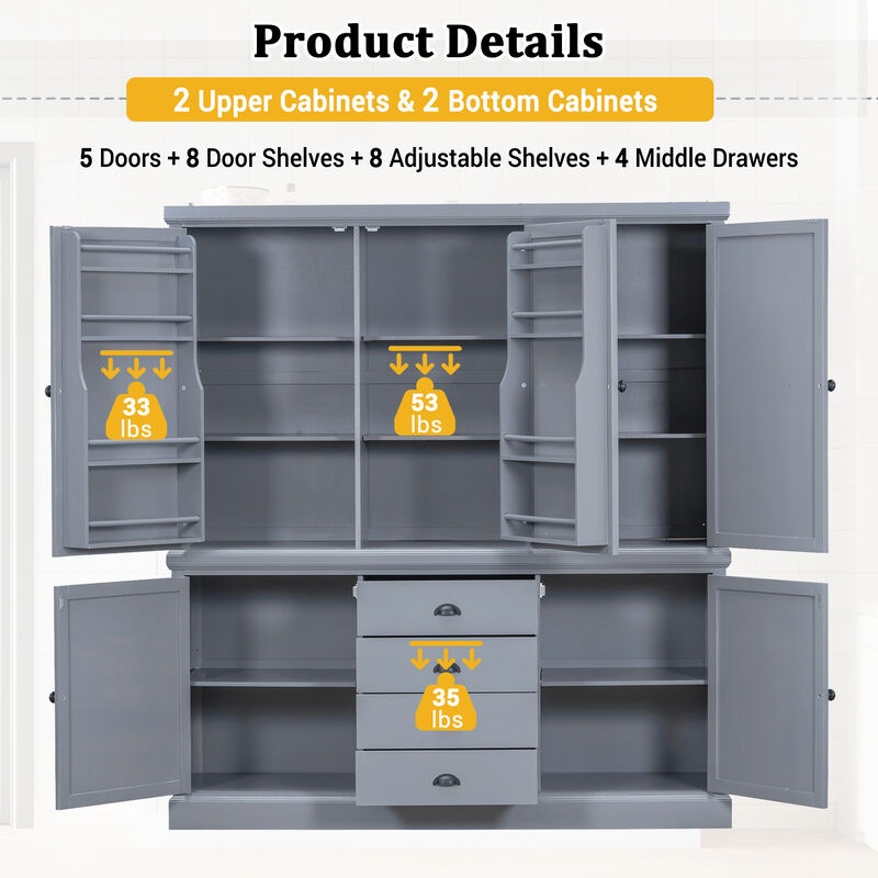 Merax Freestanding Kitchen Pantry Cabinet with Drawers & Adjustable Shelves image number 5