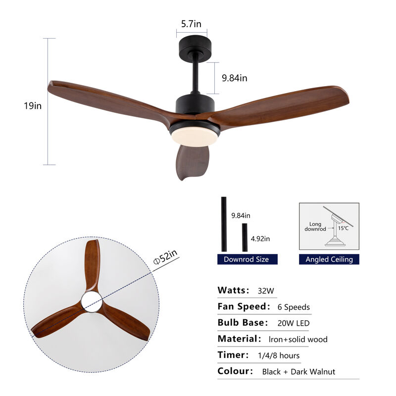 ELEMENT ACE 52 Inch 3 Blade Ceiling Fan with Dimmable LED Lights, Quiet DC Motor, Remote Control, Ideal for Indoor Outdoor Patio Living Room Bedroom Office image number 2