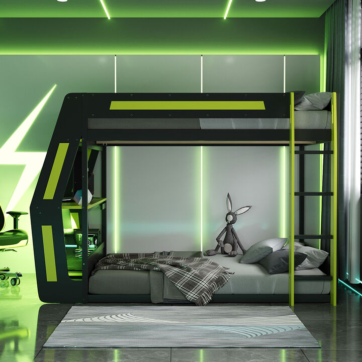 Merax Full Size Esports Gaming Loft Bed with Attached RGB Gaming Desk