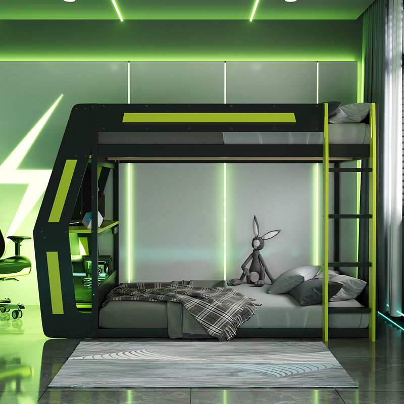 Merax Full Size Esports Gaming Loft Bed with Attached RGB Gaming Desk image number 1