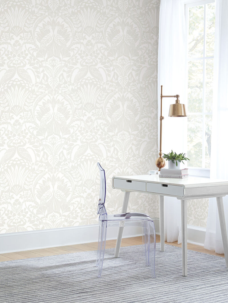 Egret Damask White & Cream Wallpaper (Set of 2) image number 2