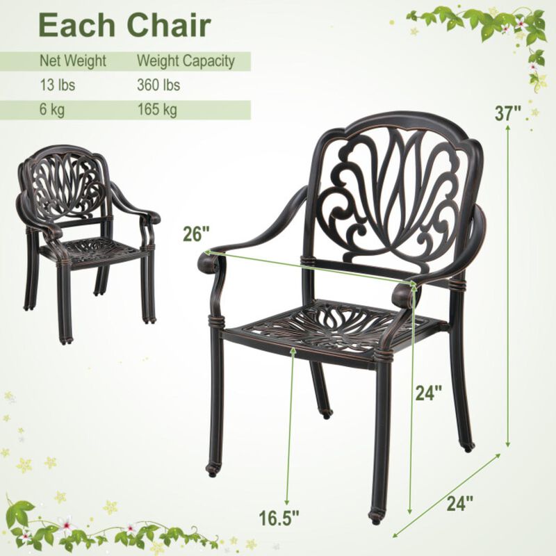 Hivvago 2 Pieces Patio Cast Aluminum Dining Chairs with Armrests-Bronze