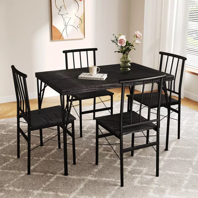 5 Piece Dining Table Set for 4 People, 43.3" Small Kitchen Table Set with 4 Chairs, Solid Wood Top image number 1