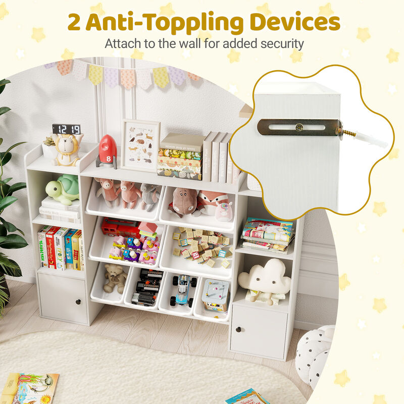 Kids Bookshelf and Toy Organizer with Storage Boxes and Open Shelves image number 6