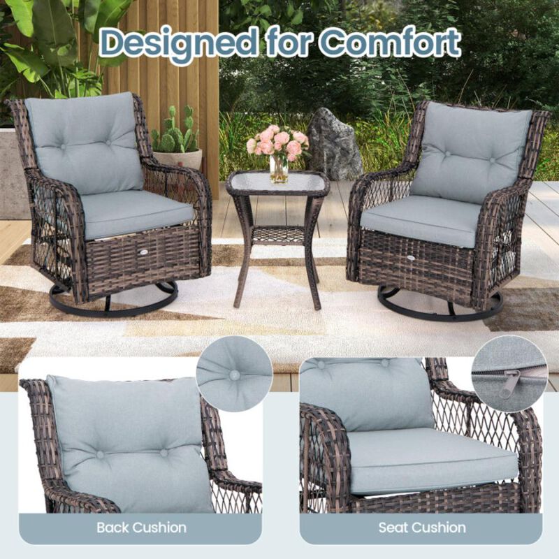 Hivvago 3 Pieces Outdoor Swivel Rocker Set with Small Side Table