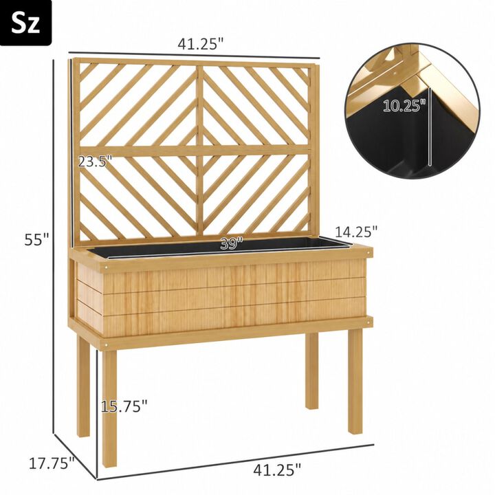 WOW PIONEER Elevated Wood Raised Garden Bed with Trellis for Climbing Plants, Drainage Holes and Legs for Outdoor Backyard Gardening