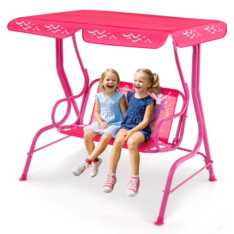 Metal Frame Kids Patio Swing with Dual Seat and Adjustable Canopy Top