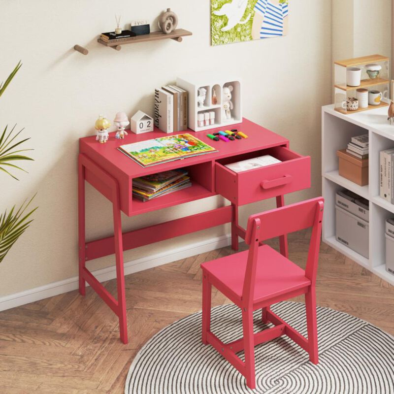 Hivvago Kids Desk and Chair Set with Storage Drawer and Hutch