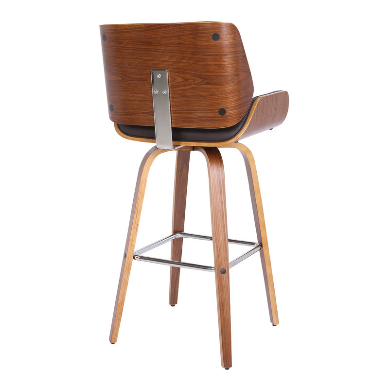 Tyler Bar Height Swivel Brown Faux Leather and Walnut Wood Bar Stool