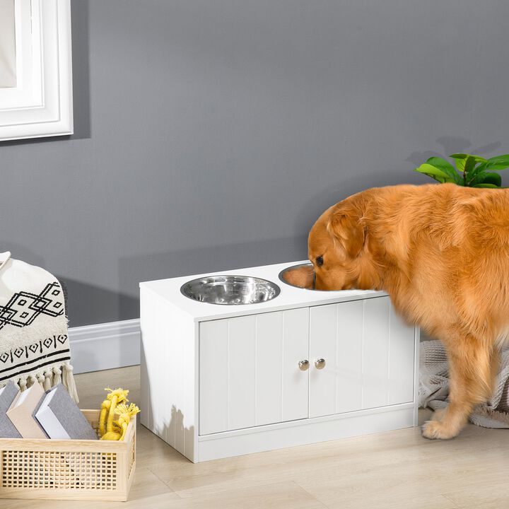 White Pet Dining Station: Elevated Dog Bowls with Storage for Large Dogs