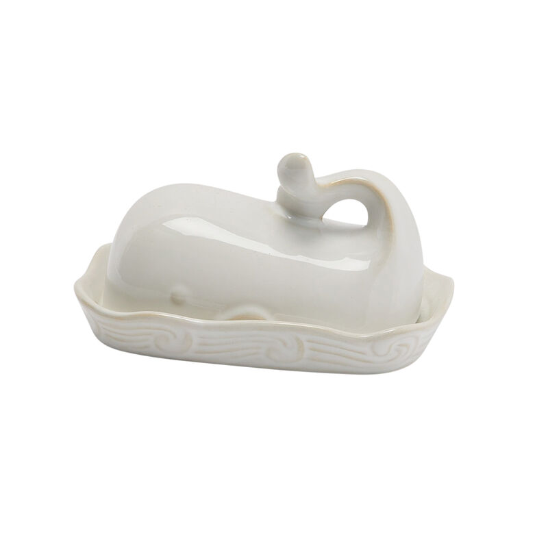 Coastal Stoneware Whale Shaped Butter Dish, White image number 0