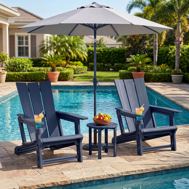 Outdoor Adirondack Chair Set of 2 with Built-In Cup Holder for Deck and Patio