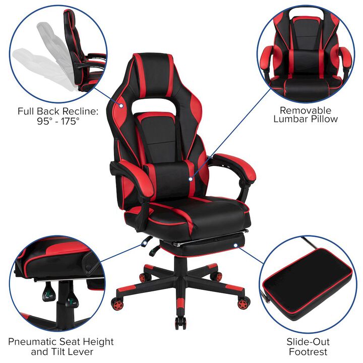 Flash Furniture Red Gaming Desk/Headphone Hook & Red Reclining Back/Arms Gaming Chair