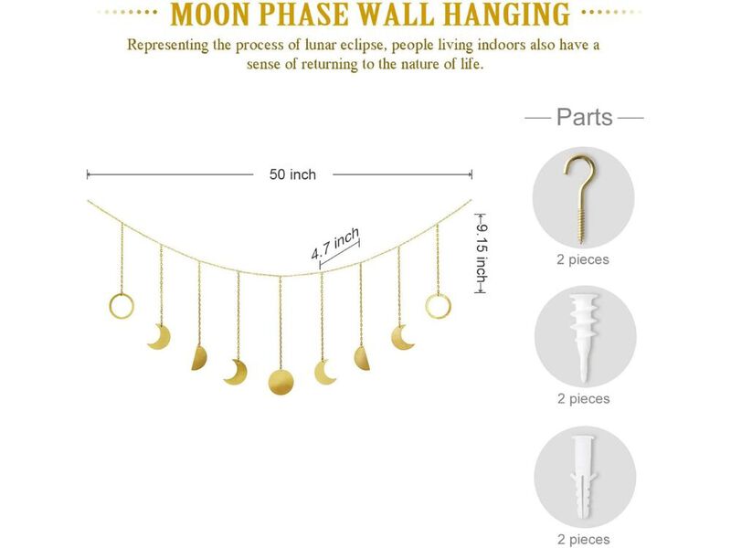 Moon Phase Wall Hanging Boho Metal Decor for Bedroom Nursery Living Room image number 2