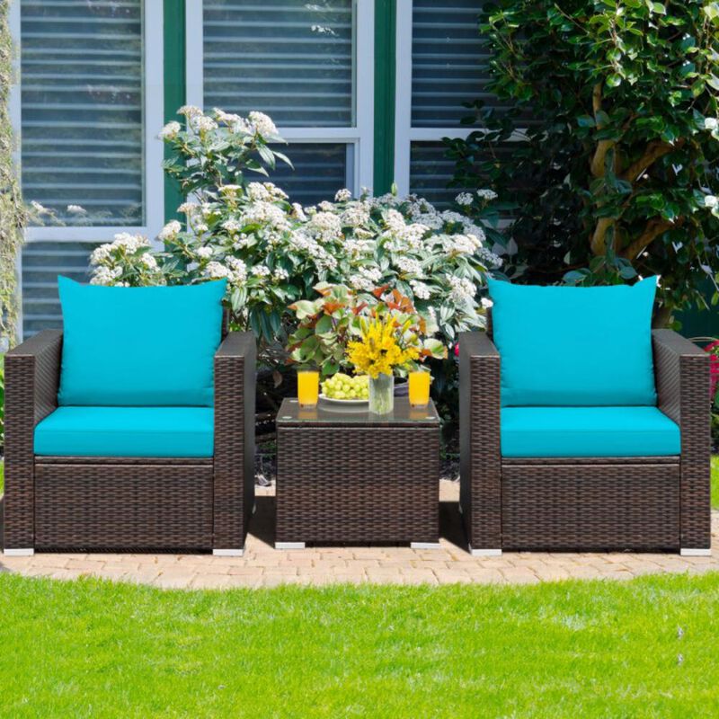Hivvago 3 Pieces Patio Conversation Rattan Furniture Set with Cushion
