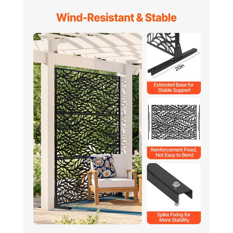 Outdoor Metal Privacy Panels Freestanding 3-Panel Decorative Garden Divider-Black image number 6