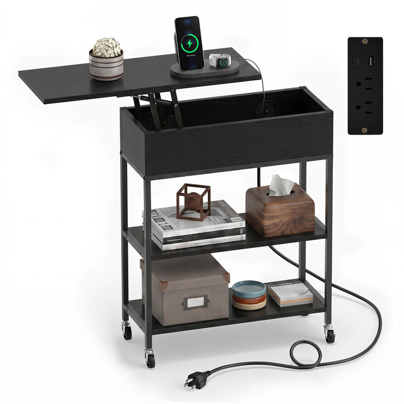 Modern Lift Top End Table with Power Outlet and Rolling Wheels for Livingroom image number 3