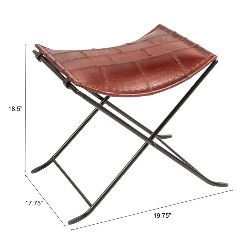 Collapsible Leather and Metal Stool, Russet Brown image number 2