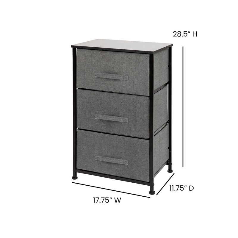 Flash Furniture Harris 3 Drawer Storage Dresser - Black Cast Iron Frame and Wood Top - 3 Easy Pull Dark Gray Fabric Drawers