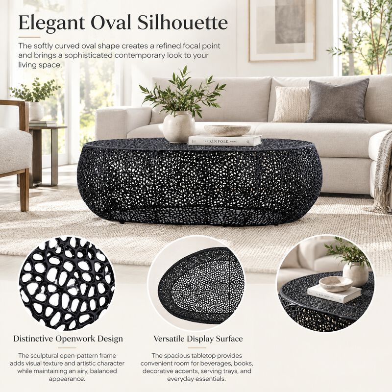 Iveressae Silver Oval Open-Mesh Coffee Table image number 3