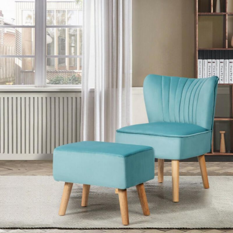 Leisure Chair and Ottoman Padded Velvet Tufted Sofa Set