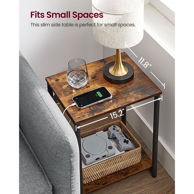 End Table Duo with Built-In Charger &ndash; Set of 2 Tables with USB Ports and AC Power Outlets for Living Spaces