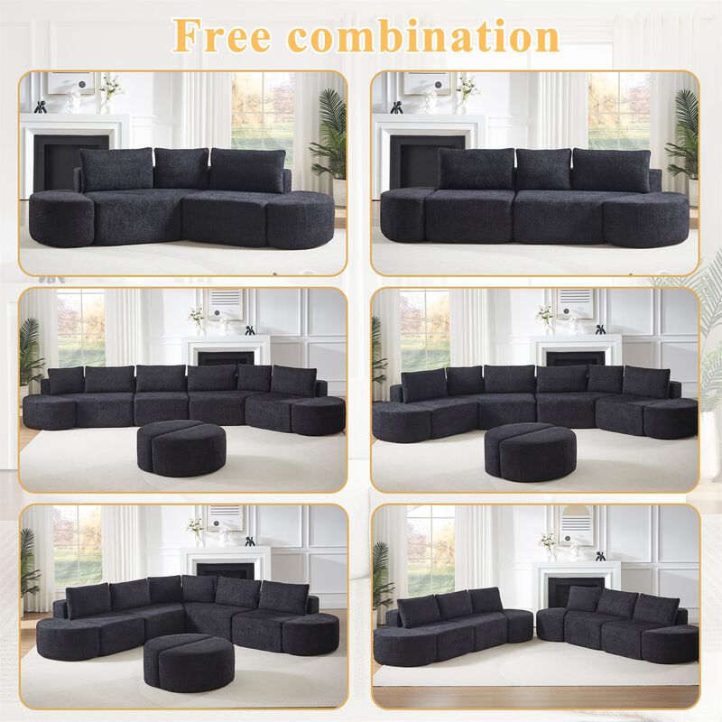 Clihome 106.3-inch V-Shape Modular Sectional Sofa with Throw Pillows, Ottomans,Black image number 3