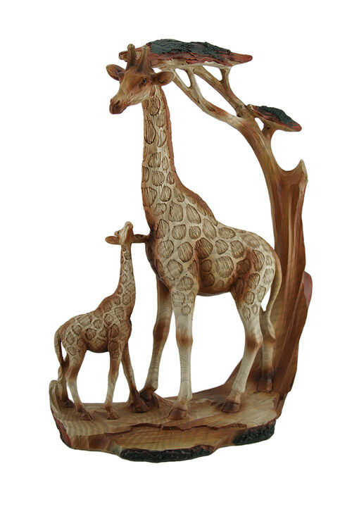 Giraffe Family Carved Wood Look Resin Statue
