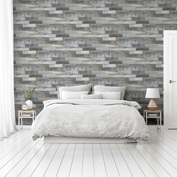 Wallace Grey Wood Tile Wallpaper