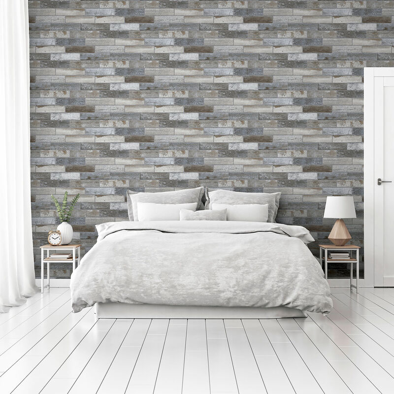 Wallace Grey Wood Tile Wallpaper image number 1