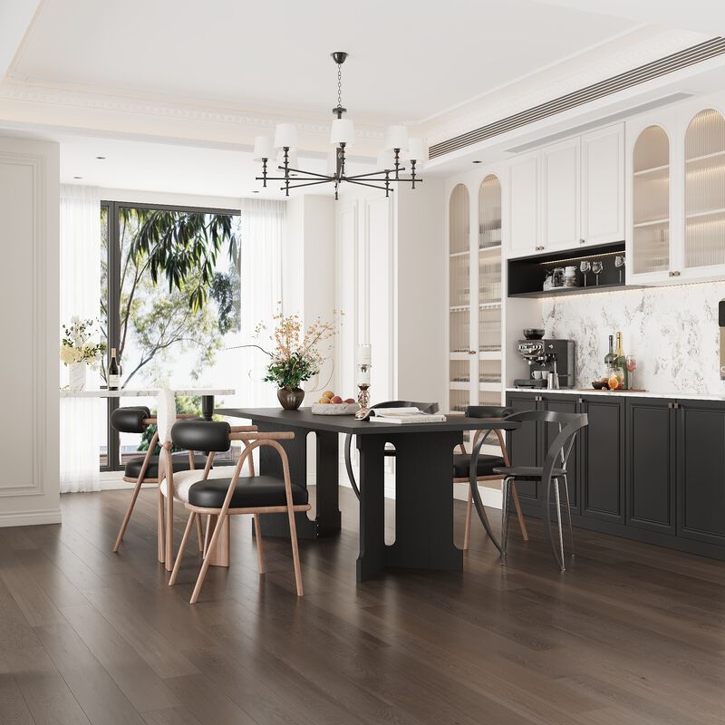 FUFU&GAGA Modern Solid Wood Grain Dining Table with Thickened Tabletop & Hollow Legs, Heavy-Duty Construction (78.7 in. L x 35.4 in. W x 29.9 in. H, 88.2 lbs), Full Wood Tone