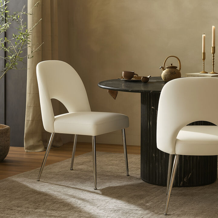 Meridian Furniture Logan Cream Vegan Leather Dining Chair, Set of 2