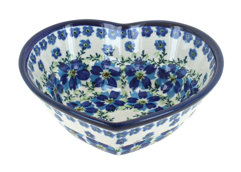Blue Rose Polish Pottery Country Meadow Small Heart Bowl