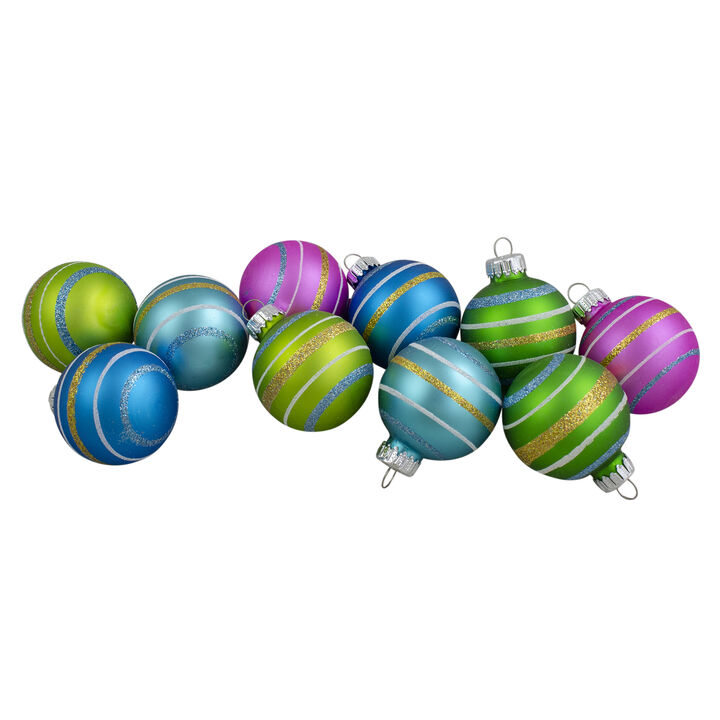 10ct Green and Blue Matte Glass Christmas Ball Ornaments 1.75" (45mm)