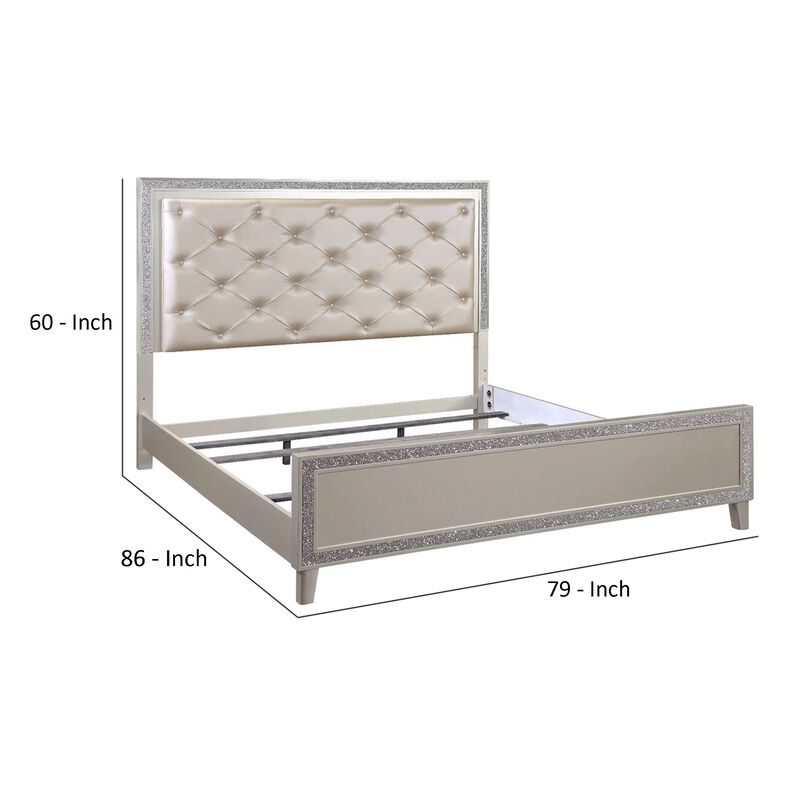 Lee 2 Drawer Faux Leather Tufted King Bed, Champagne