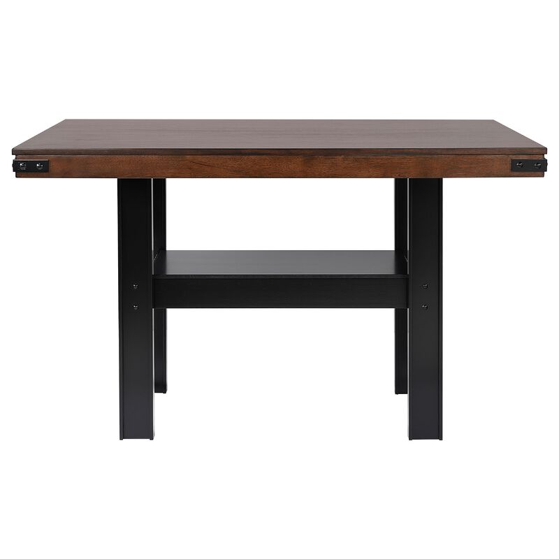 Patter 7 Piece Counter Height Dining Set, 6 Padded Chairs, Mango Oak - Benzara