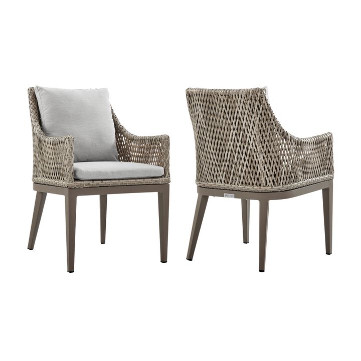 Leah 22 Inch Outdoor DIning Chair, Set of 2, Wicker Weave, Aluminum Frame-Benzara