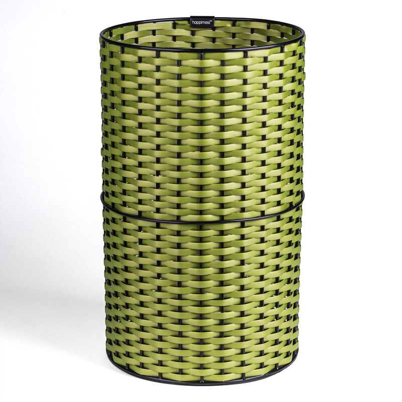 Cecil Modern Faux Wicker Cylinder Waste Basket
