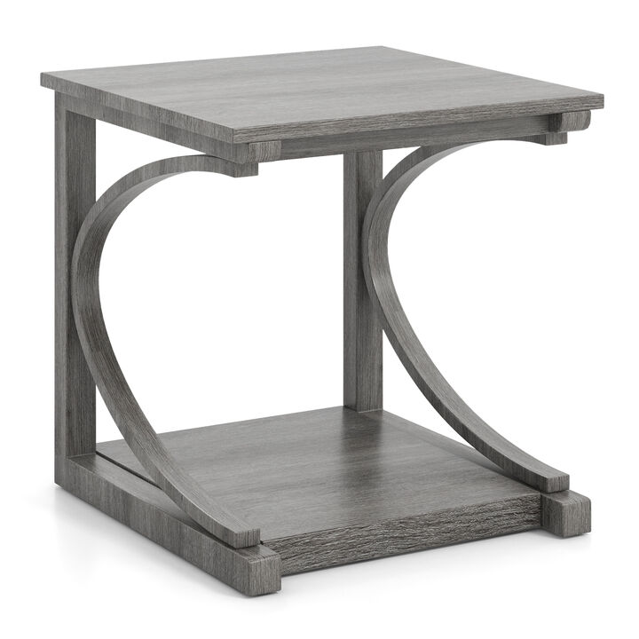 C-Shaped 2-Tier Square End Table for Sofa or Living Room