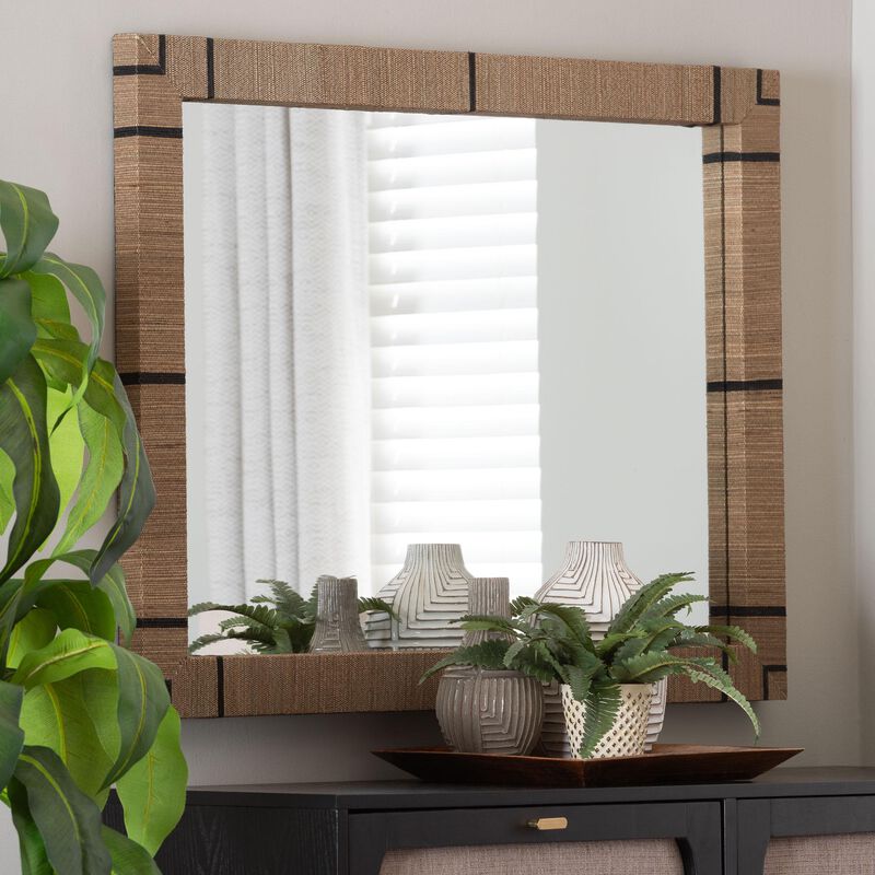 bali & pari Mirai Bohemian Woven Grasscloth Rectangle Accent Mirror image number 1