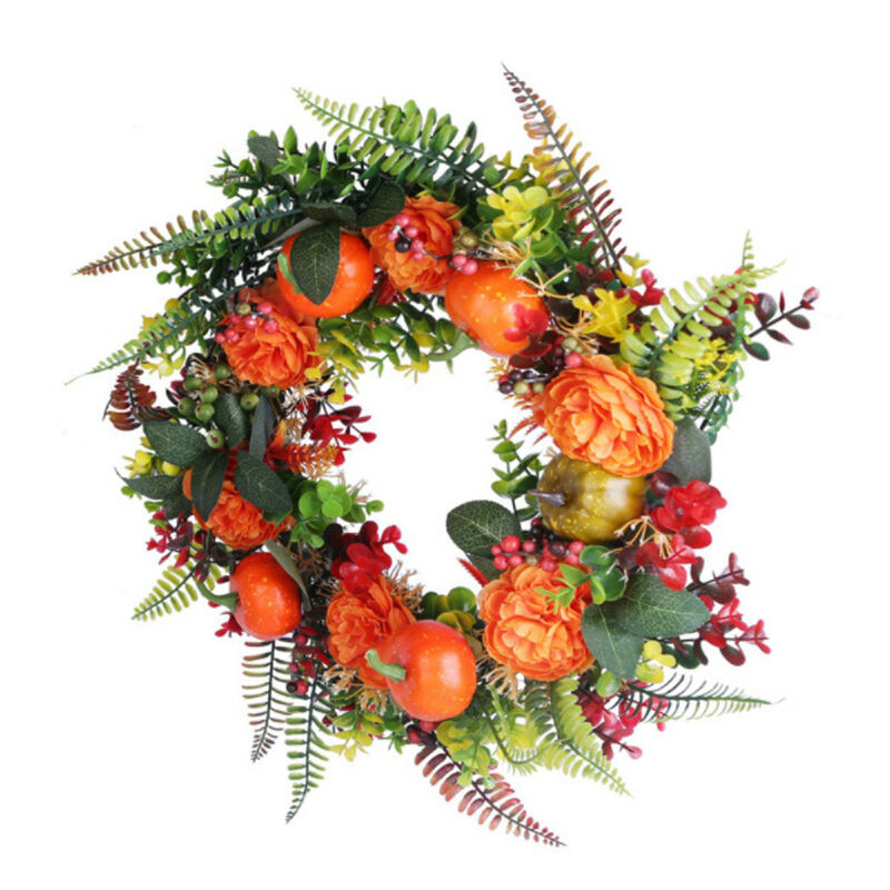 Halloween and Thanksgiving Autumn Wreath with Pumpkins and Fall Leaves image number 0