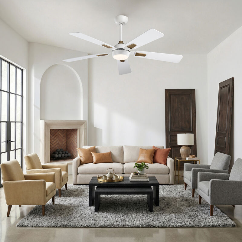 52" Modern Matte White Reversible Dimmable Smart Ceiling Fan with Light, APP Control and Remote image number 4