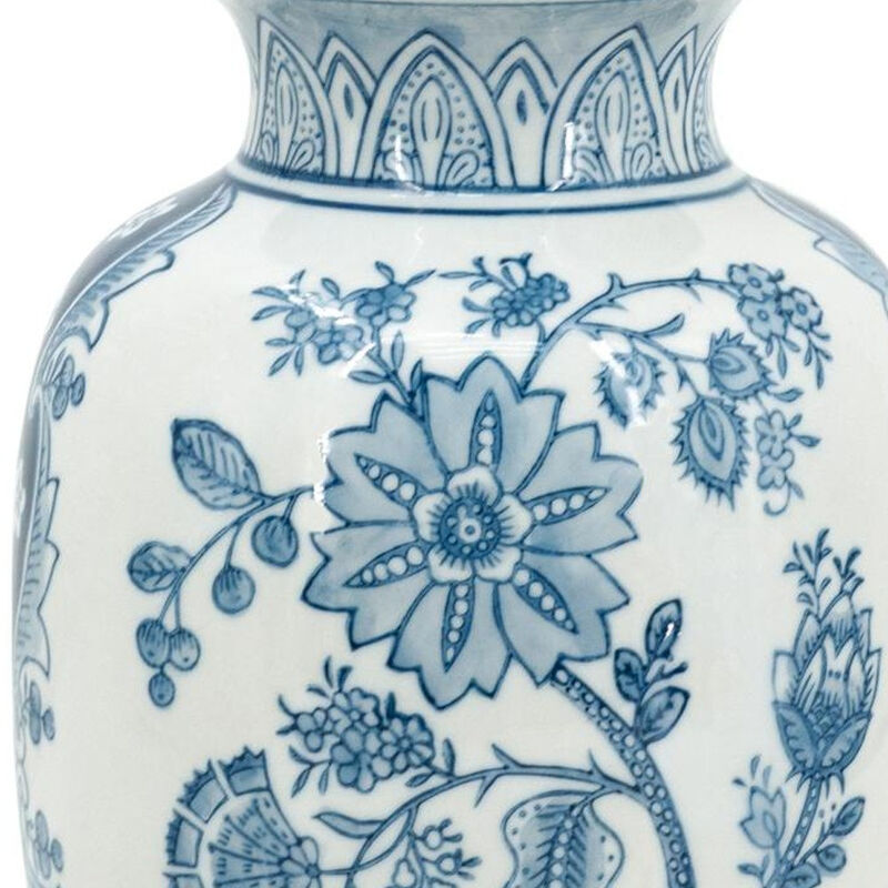 HomeRoots 9" Light Blue And White Floral Round Porcelain Jar image number 5