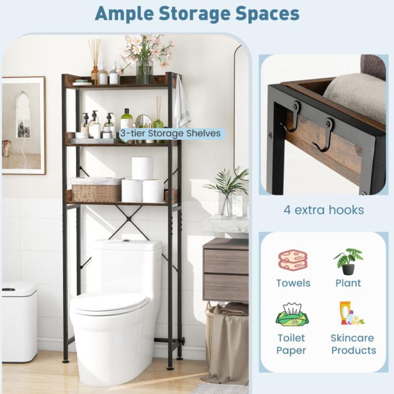 Hivvago Over The Toilet Storage Rack with Hooks and Adjustable Bottom Bar