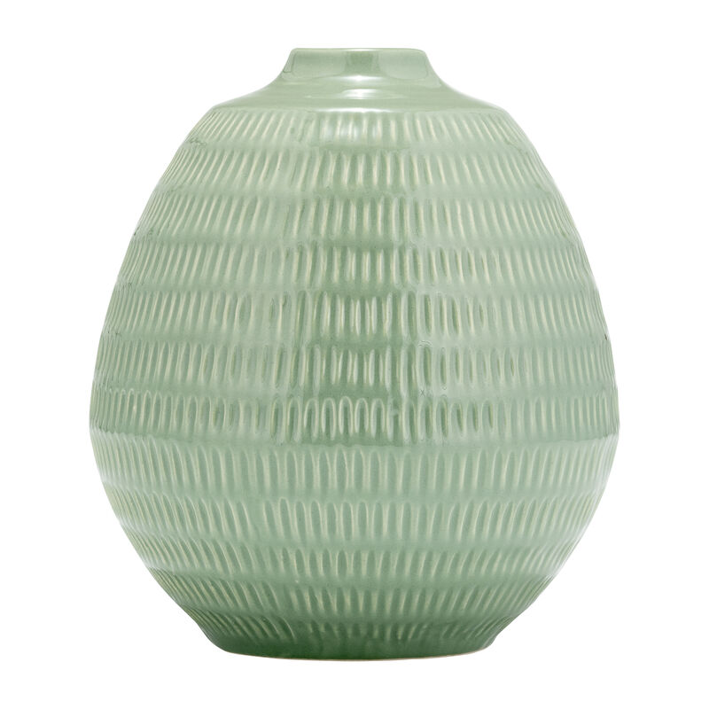 Cer,7",stripe Oval Vase,dark Sage image number 0